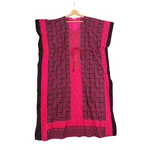 J Gee Pink Black Paisley Cotton Kaftan Dress One Size Boho Beach Coverup India